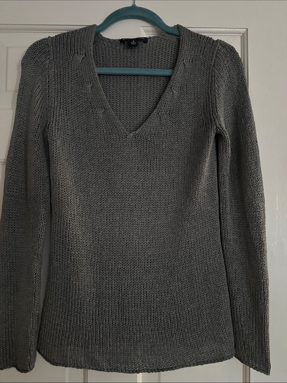 Banana Republic Gray Silk  V-Neck Knit Sweater